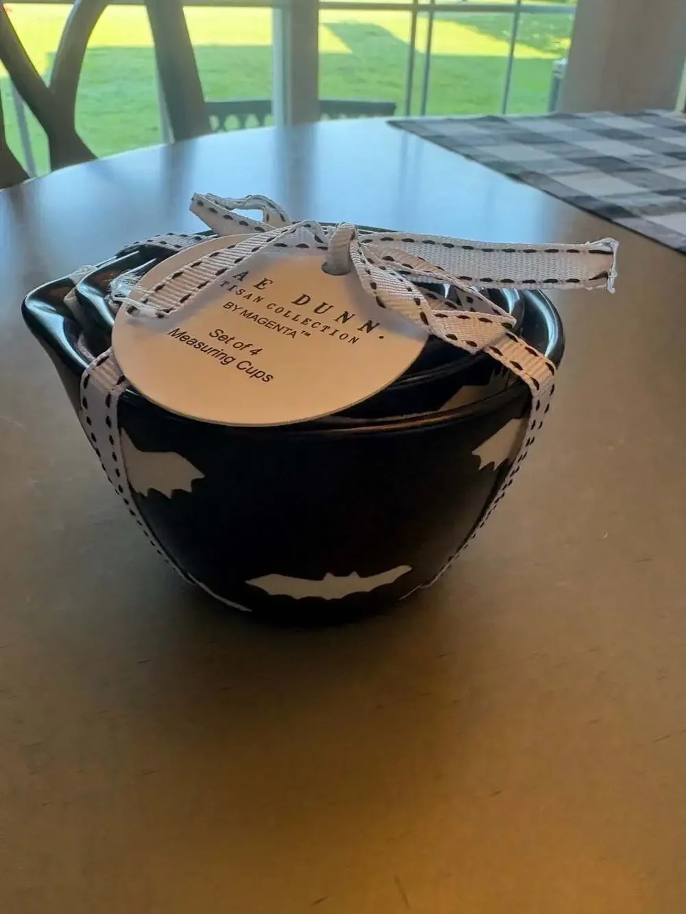 Rae Dunn Set of 4 Halloween Measuring Cups Black with White Bats